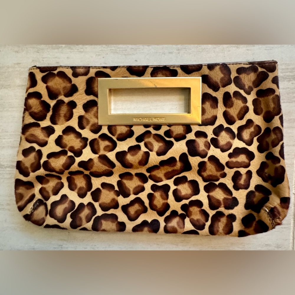 Michael Kors Animal Print Clutch with Gold Detail